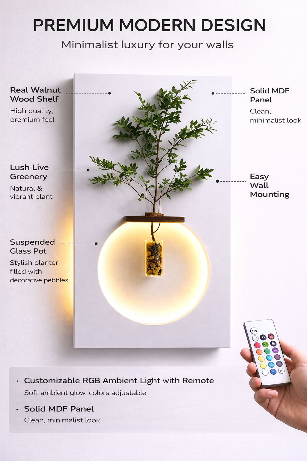 Modern Wall hanging Plant Decoration with Ambient Light